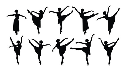 A collection of ballerinas in various poses captured in a black and white silhouette. isolated on white background, Vector © SILHUETTECHEMBER
