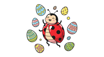 Naklejka premium Ladybug with colorful Easter eggs around it