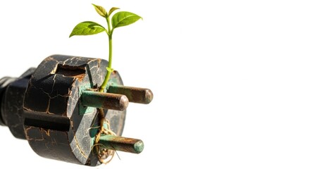 Young Plant Seedling Growing From Cracked Old Plug