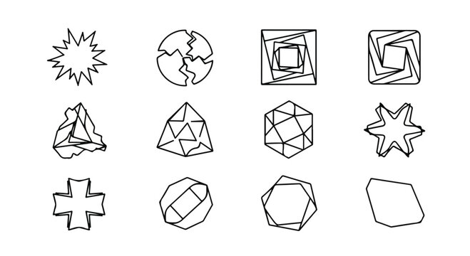 Assorted geometric shapes and patterns in a single row Vector