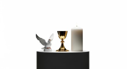 Decorative Holy Communion Items on Black Pedestal