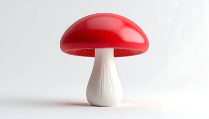 Red and White Mushroom Figurine on a White Background.