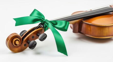 Fresh Wooden Violin with Green Ribbon Bow