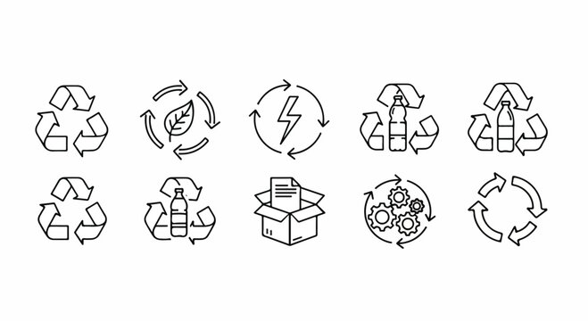 A collection of various recycling and waste management symbols and icons Vector