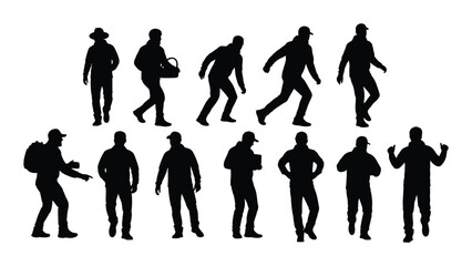 Fototapeta premium Silhouettes of people in various dynamic poses and activities isolated on white background, Vector