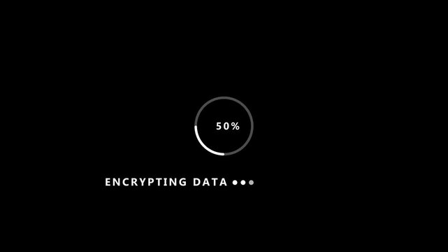Black background with a circular progress bar showing 30 percent and the words ENCRYPTINGDATA
