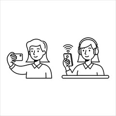 Two people taking a selfie and listening to music