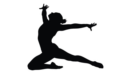 A silhouette of a person performing a dynamic yoga pose with arms extended. isolated on white background, Vector