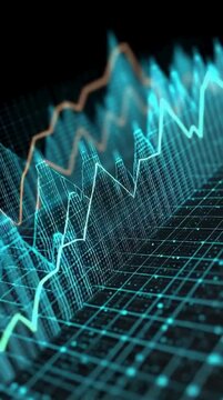 Digital stock market chart showing uptrend with glowing blue and orange lines on a dark grid background symbolizing financial growth and investment