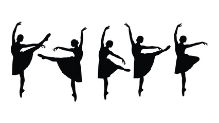 Five ballet dancers performing a synchronized routine on stage. isolated on white background, Vector © SILHUETTECHEMBER