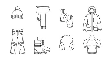 Fototapeta premium Assorted winter clothing and accessories for cold weather protection Vector