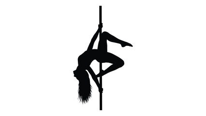 A silhouette of a person performing a pole dance with grace and strength isolated on white background, Vector