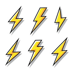 Lightning Bolt Icon Set in Modern Flat Style, Thunderbolt and Lightning Strike Symbols for Energy, Power, Weather Apps, and Electric Logo Design