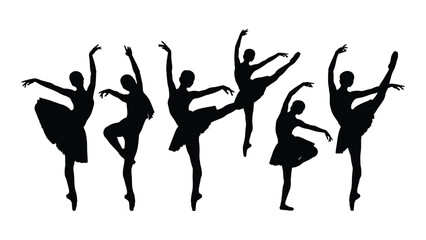 Silhouette of ballet dancers performing on stage in a line isolated on white background, Vector © SILHUETTECHEMBER