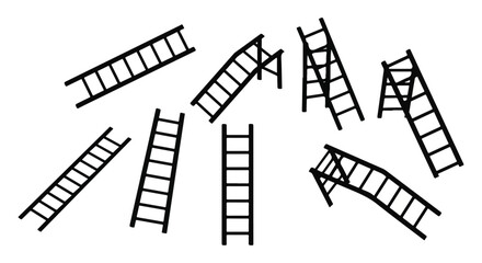 A collection of various ladders in different orientations and positions Vector © rohan