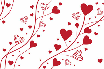 A vector graphic illustration of red hearts on white background with a romantic and playful design