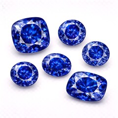 Fototapeta premium Blue sapphire gemstones isolated on white or transparent background