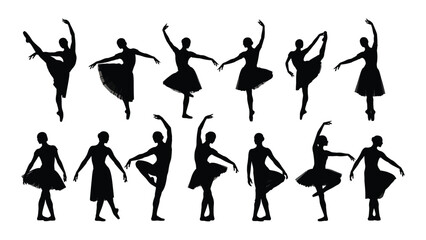 A group of ballerinas performing a dance routine on stage isolated on white background, Vector © SILHUETTECHEMBER