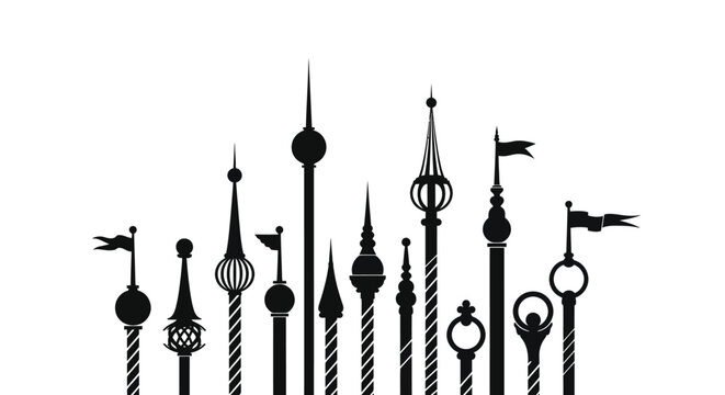 Silhouetted Collection of Architectural Finials and Ornate Tower Tops