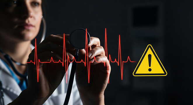 Critical Care Alert Doctor Diagnosing Heart Condition with EKG Monitor