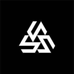 Obraz premium Three disconnected, angular S shapes arranged in a rotating upward triangle pattern.
