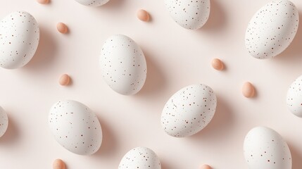 Speckled white Easter eggs on pastel beige background