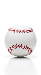 Classic Baseball with Red Stitching on White Background.