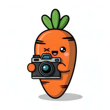 A cartoon carrot holding a camera