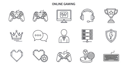 Online Gaming Icons Set: Controller, Headset, Trophy, Keyboard, Computer © Suprax