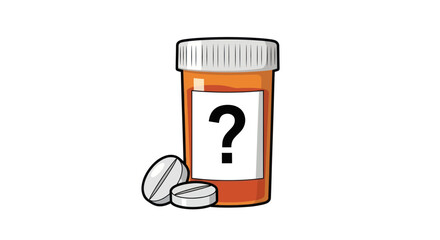 Obraz premium Question Mark on Prescription Pill Bottle with Tablets