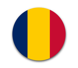 Chad flag icon, circular national symbol with vertical stripes in blue, yellow, and red, representing pride and identity, on a clean white background with shadow