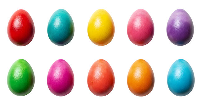 Easter eggs in various colors isolated on transparent background