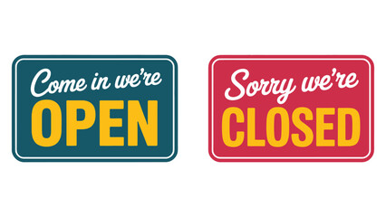Open and Closed shop sign boards illustration set, business store status signage with colorful typography design © muhammad