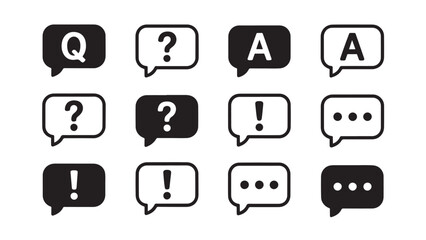 Minimalist speech bubble communication icon set variations