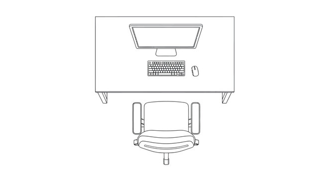 Top View Office Desk Vector with Computer and Chair for Workspace