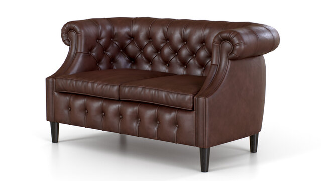 Leather Sofa Brown 3D Rendering 