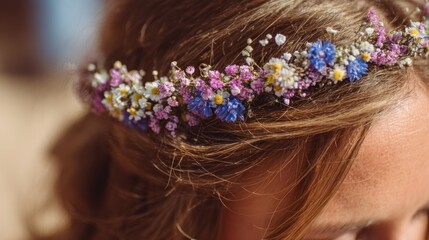 Naklejka premium Woman wearing floral hair accessory jewelry.