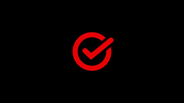 Red checkmark on black background