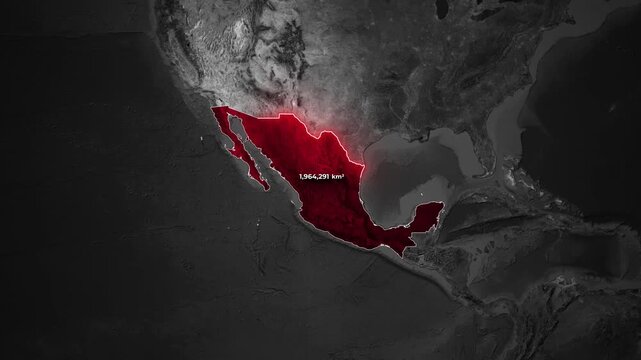 Animated Map of Mexico with Neon Boundary Highlighted on the North America Map