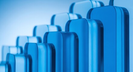 Obraz premium A row of blue suitcases on a plain background