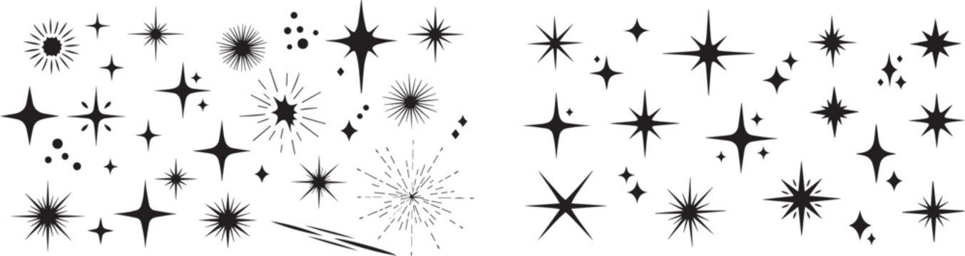 A collection of various star and sparkle shapes on a white background vector silhouette