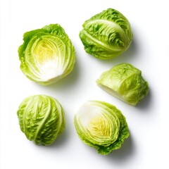 Fototapeta premium Fresh Green Lettuce Heads Displayed on White Background for Healthy Eating and Culinary Uses
