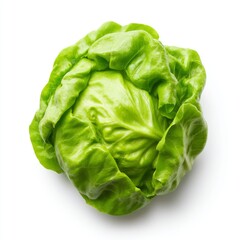 Obraz premium Fresh Crisp Green Lettuce Head Isolated on White Background for Healthy Eating and Cooking Concepts