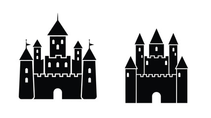 Two black castle outlines against a white background silhouette © Hiron
