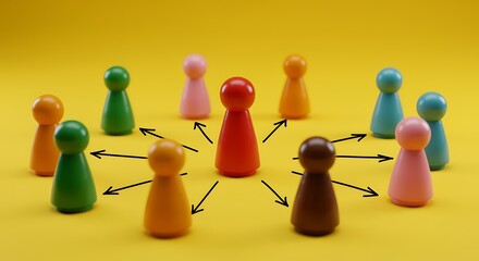 Obraz premium Colorful Wooden Game Pieces on Yellow Background