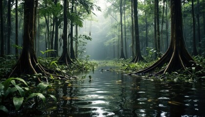 Obraz premium Misty tropical forest swamp