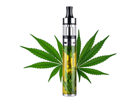 Vaporizer pen for cannabis, modern sleek design, isolated on a white background.