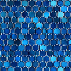 Stunning blue hexagonal pattern with shiny metallic accents