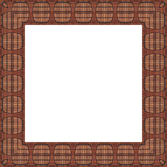 Leerer quadratischer Bilderrahmen aus Holzst&uuml;ckchen und verzierten Holzleisten