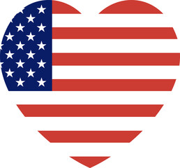 National flag of the United States in heart shape. American flag heart icon. U.S. flag badge. United States of America flag button, background, sticker.